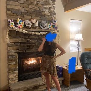 Black top of dress and cheetah print long skirt,Ages 9-12